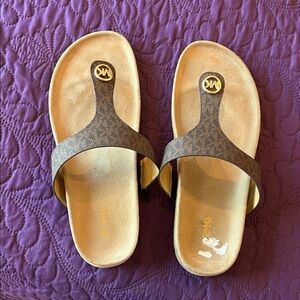 Michael Kors Gold and Brown Slide Sandals